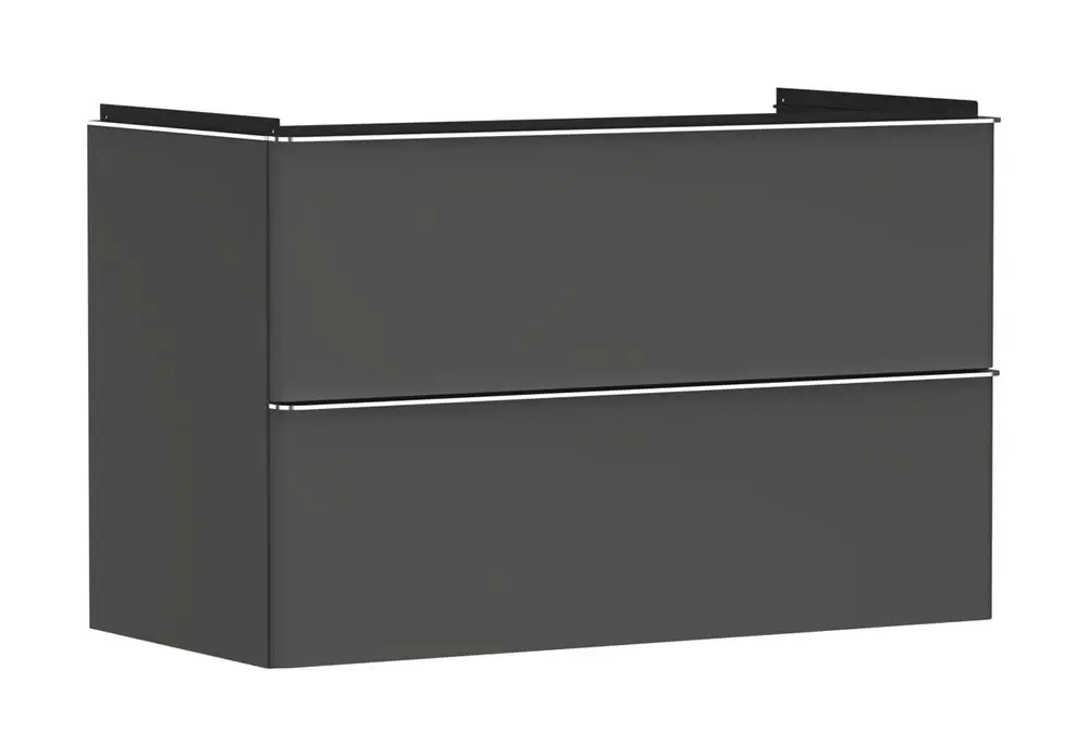 Waschtischunterschrank in Diamantgrau Matt von Hansgrohe mit zwei Schubkästen, geeignet für die Integration in Badezimmermöbel.